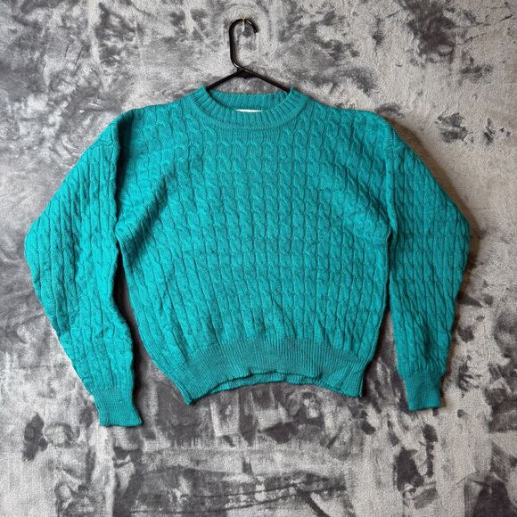 Peter Edrough Row Cable Knit Mens Blue Long Sleeve Pullover Sweater Size XL Wool - Picture 1 of 7